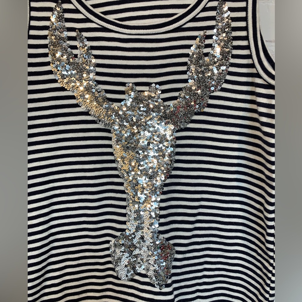 Tory Burch Black Striped Silver Sequined Tank Top Size M - Picture 2 of 5